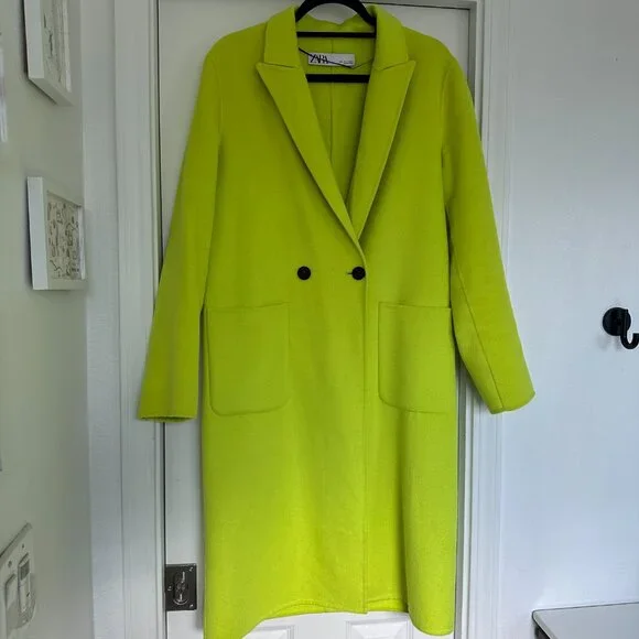 Zara neon yellow/green long coat - Picture 2 of 5